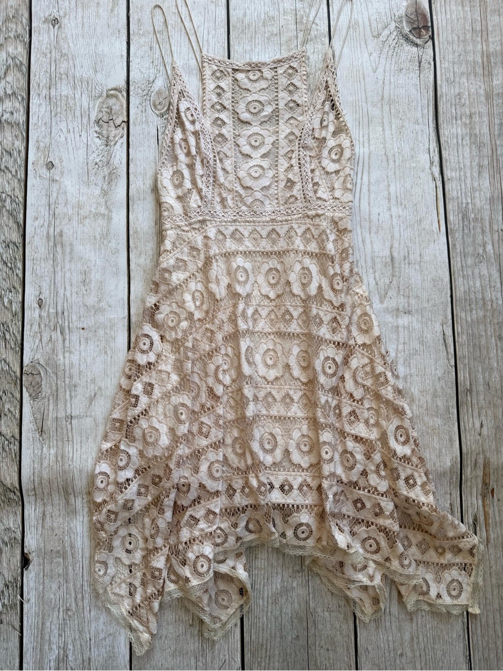Free People Cream Crochet Handkerchief Hem Dress